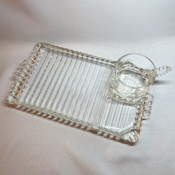 Vintage Hazel Atlas Snack-Sip-Smoke Tray & Cup Set 1950s Vanity Jewelry - Picture 9 of 13